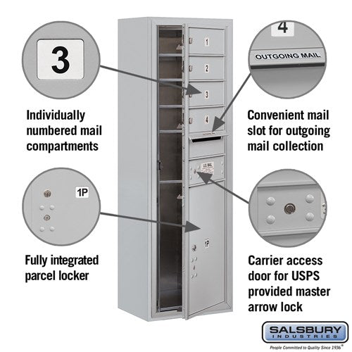 11 Door High Surface Mounted 4C Horizontal Mailbox with Parcel Locker in Aluminum