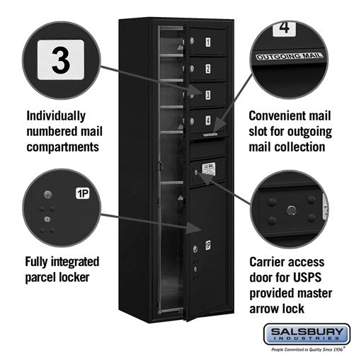 11-Door High Surface Mounted 4C Horizontal Mailbox with Parcel Locker in Black