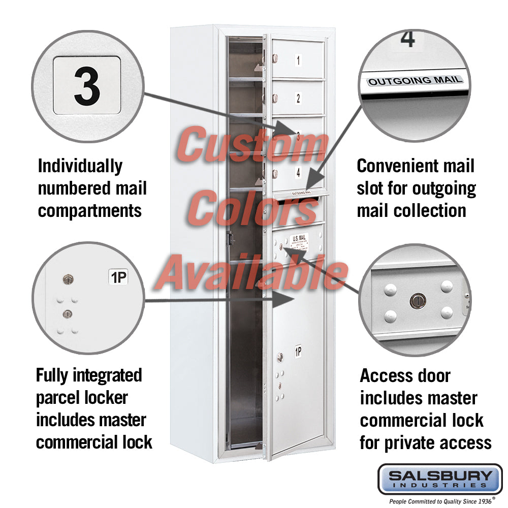 Surface Mounted 4C Horizontal Mailbox Unit - 11 Door High - Single Column - Front Loading - Private Access