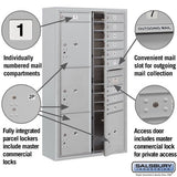 Maximum Height Surface Mounted 4C Horizontal Mailbox with 10 Doors and 4 Parcel Lockers in Aluminum with Private Access