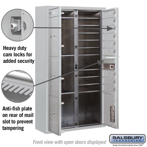 Maximum Height Surface Mounted 4C Horizontal Mailbox with 10 Doors and 4 Parcel Lockers in Aluminum with Private Access