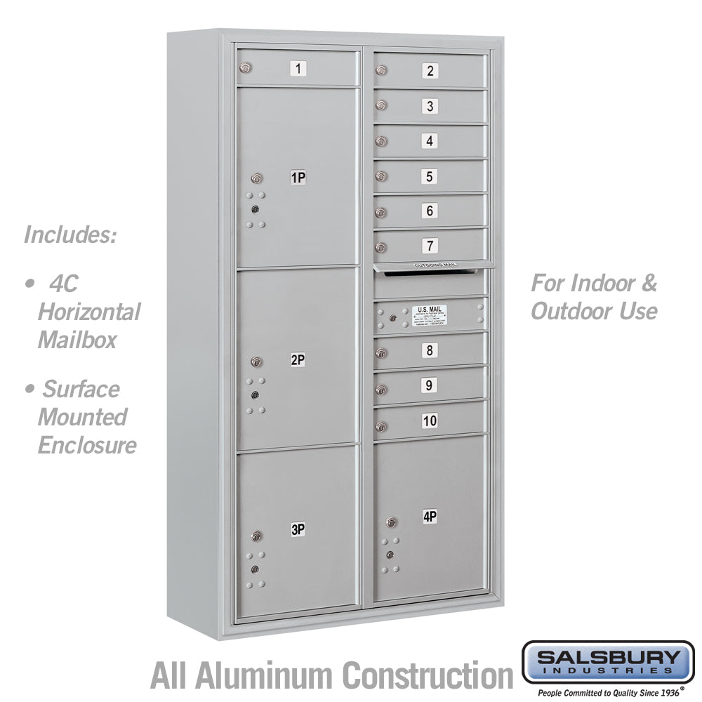 Maximum Height Surface Mounted 4C Horizontal Mailbox with 10 Doors and 4 Parcel Lockers