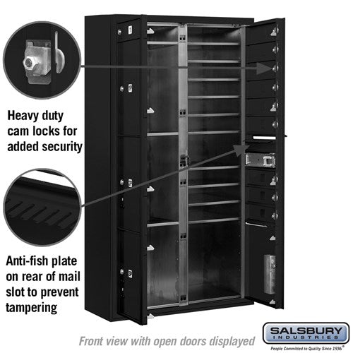 Maximum Height Surface Mounted 4C Horizontal Mailbox with 20 Doors and 2 Parcel Lockers in Black