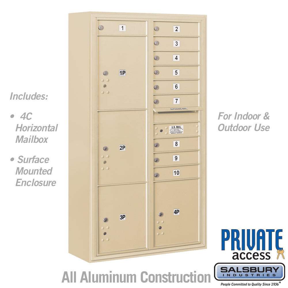 Maximum Height Surface Mounted 4C Horizontal Mailbox with 15 Doors and 3 Parcel Lockers