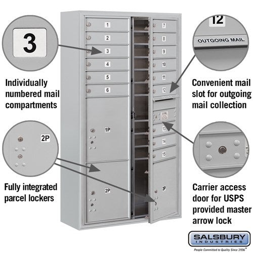 Maximum Height Surface Mounted 4C Horizontal Mailbox with Parcel Lockers
