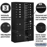 Maximum Height Surface Mounted 4C Horizontal Mailbox with 15 Doors and 3 Parcel Lockers in Black with USPS Access