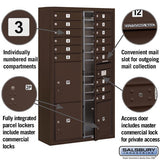 Maximum Height Surface Mounted 4C Horizontal Mailbox with 15 Doors and 3 Parcel Lockers in Bronze