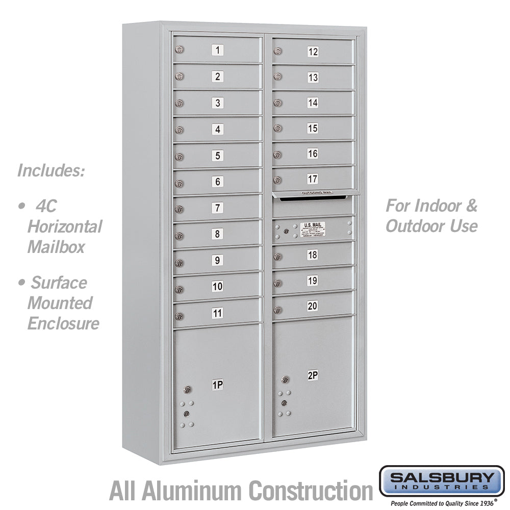 Maximum Height Surface Mounted 4C Horizontal Mailbox with 20 Doors and 2 Parcel Lockers