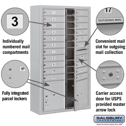 Maximum Height Surface Mounted 4C Horizontal Mailbox with 20 Doors and 2 Parcel Lockers