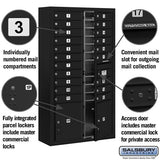 Maximum Height Surface Mounted 4C Horizontal Mailbox with 20 Doors and 2 Parcel Lockers in Black