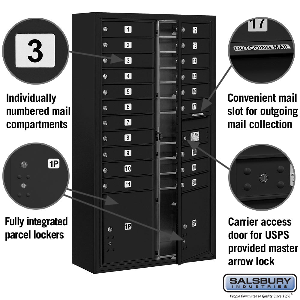 Maximum Height Surface Mounted 4C Horizontal Mailbox with 20 Doors and 2 Parcel Lockers