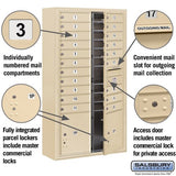 Maximum Height Surface Mounted 4C Horizontal Mailbox with 20 Doors and 2 Parcel Lockers in Sandstone