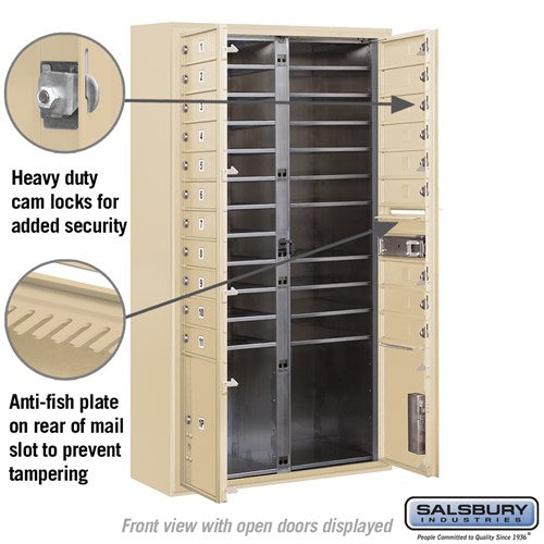 Maximum Height Surface Mounted 4C Horizontal Mailbox with 20 Doors and 2 Parcel Lockers in Sandstone