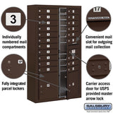 Maximum Height Surface Mounted 4C Horizontal Mailbox with 20 Doors and 2 Parcel Lockers in Bronze with USPS Access