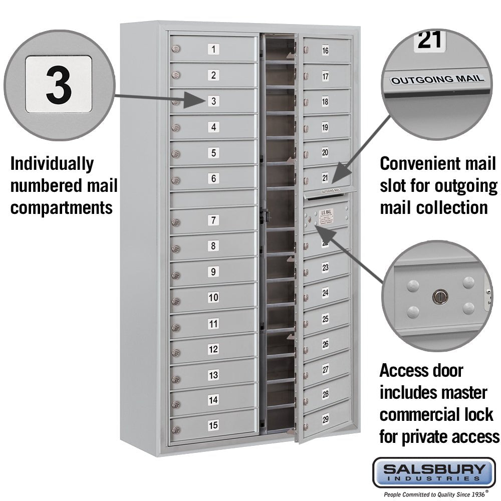 Maximum Height Surface Mounted 4C Horizontal Mailbox with 29 Doors in Aluminum