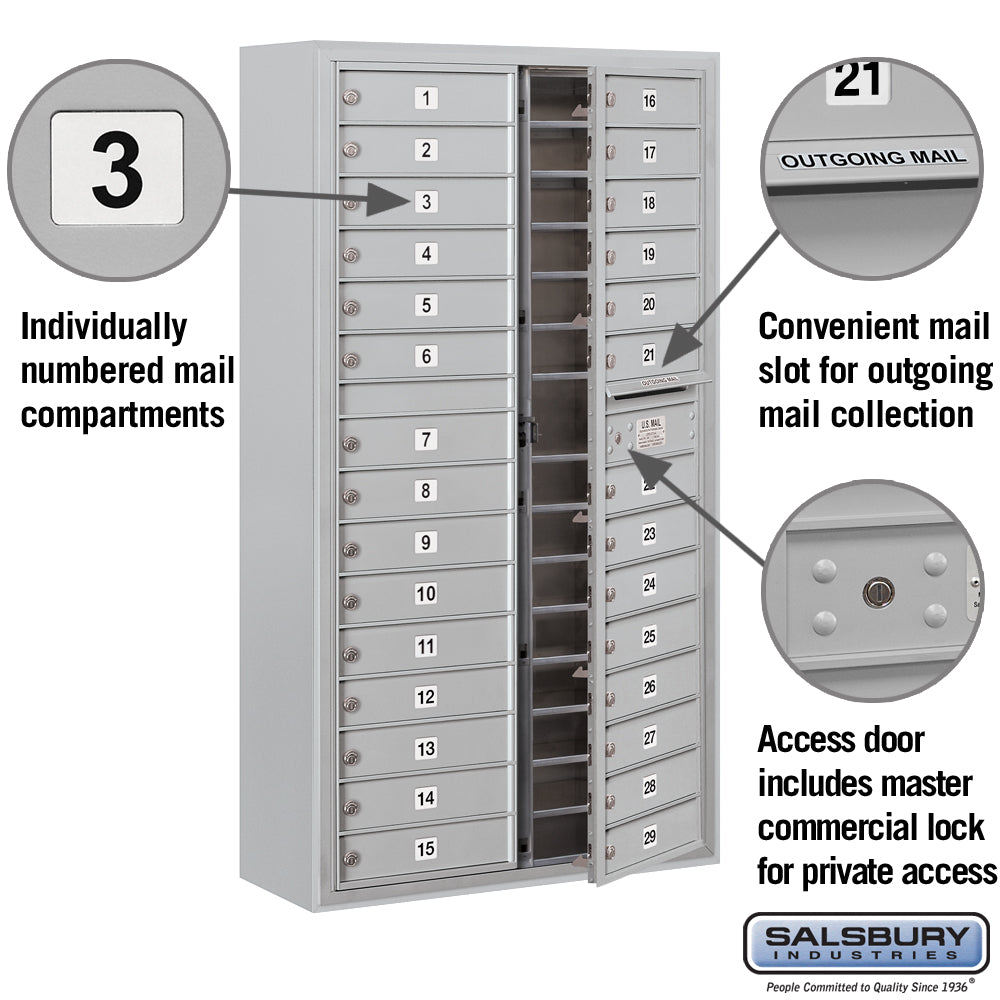 Maximum Height Surface Mounted 4C Horizontal Mailbox with 29 Doors in Aluminum