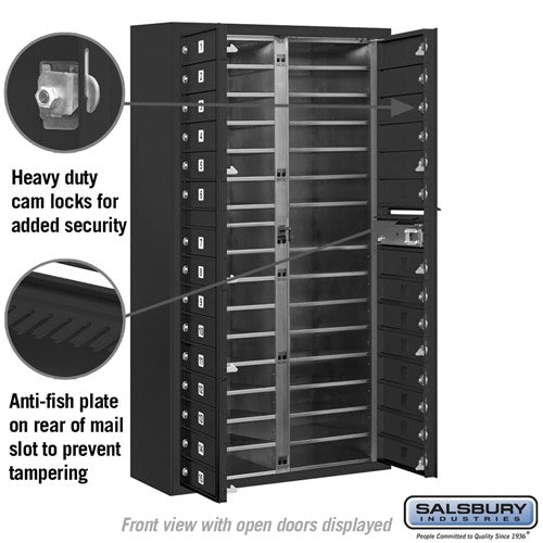 Maximum Height Surface Mounted 4C Horizontal Mailbox with 29 Doors in Black with Private Access