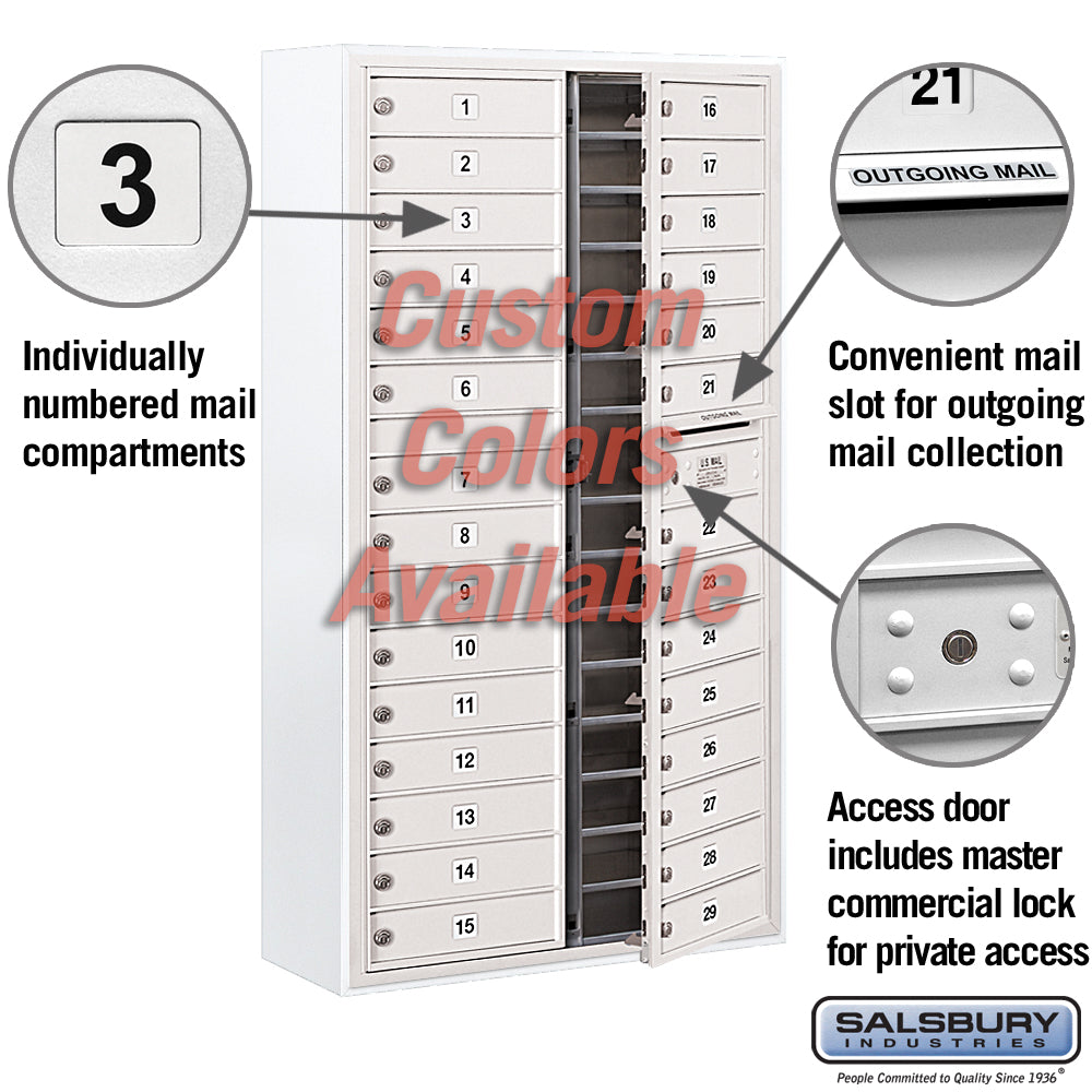 Surface Mounted 4C Horizontal Mailbox Unit with 29 MB1 Doors, Custom Color, Front Loading, Private Access