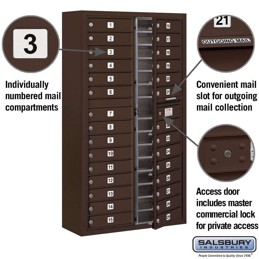 Maximum Height Surface Mounted 4C Horizontal Mailbox with 29 Doors in Bronze with Private Access