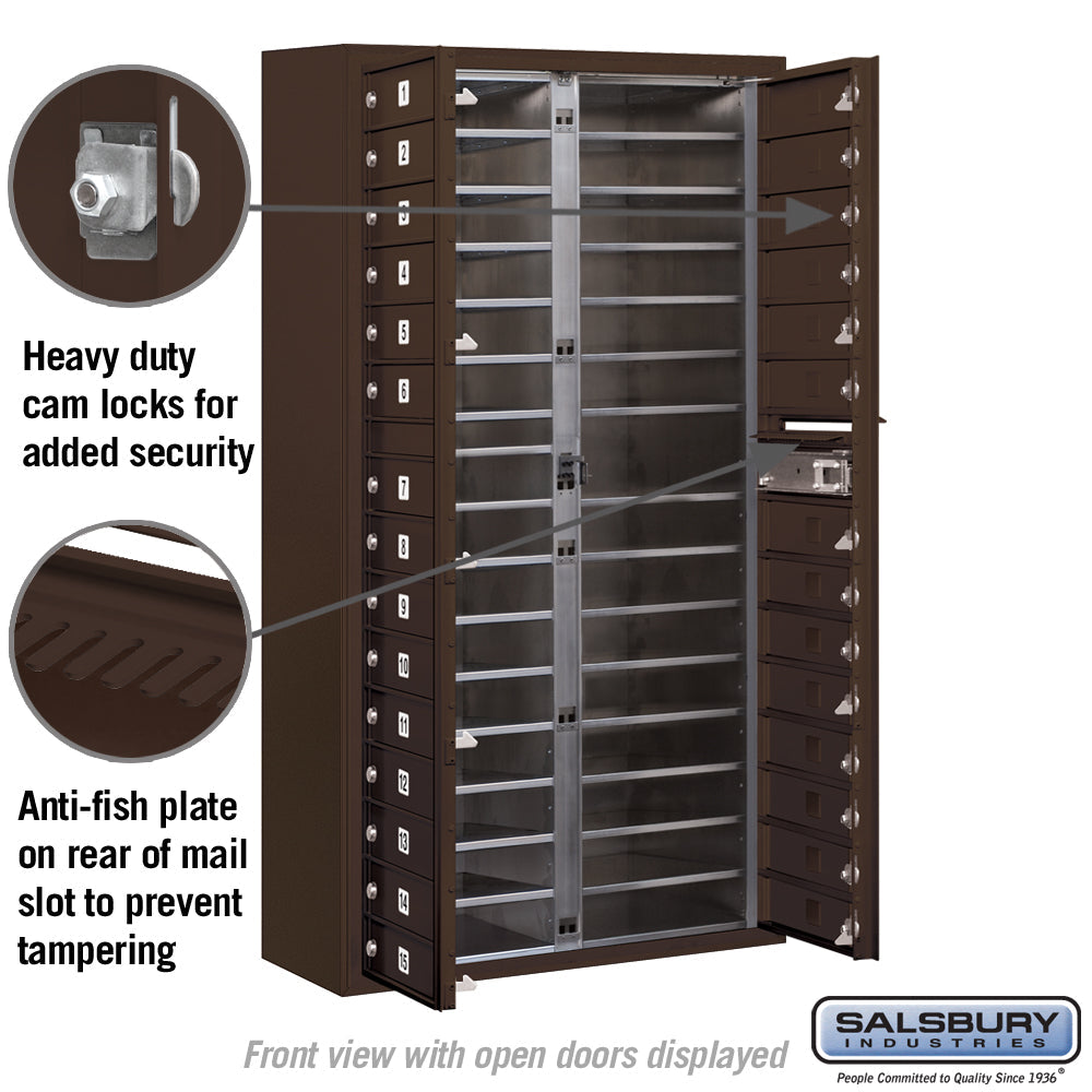 Maximum Height Surface Mounted 4C Horizontal Mailbox with 29 Doors in Bronze with Private Access