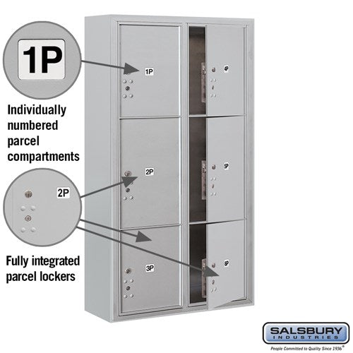 Maximum Height Surface Mounted 4C Horizontal Mailbox with 6 Doors and 2 Parcel Lockers in Aluminum with USPS Access
