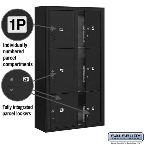 Maximum Height Surface Mounted 4C Horizontal Parcel Locker with 6 Compartments in Black