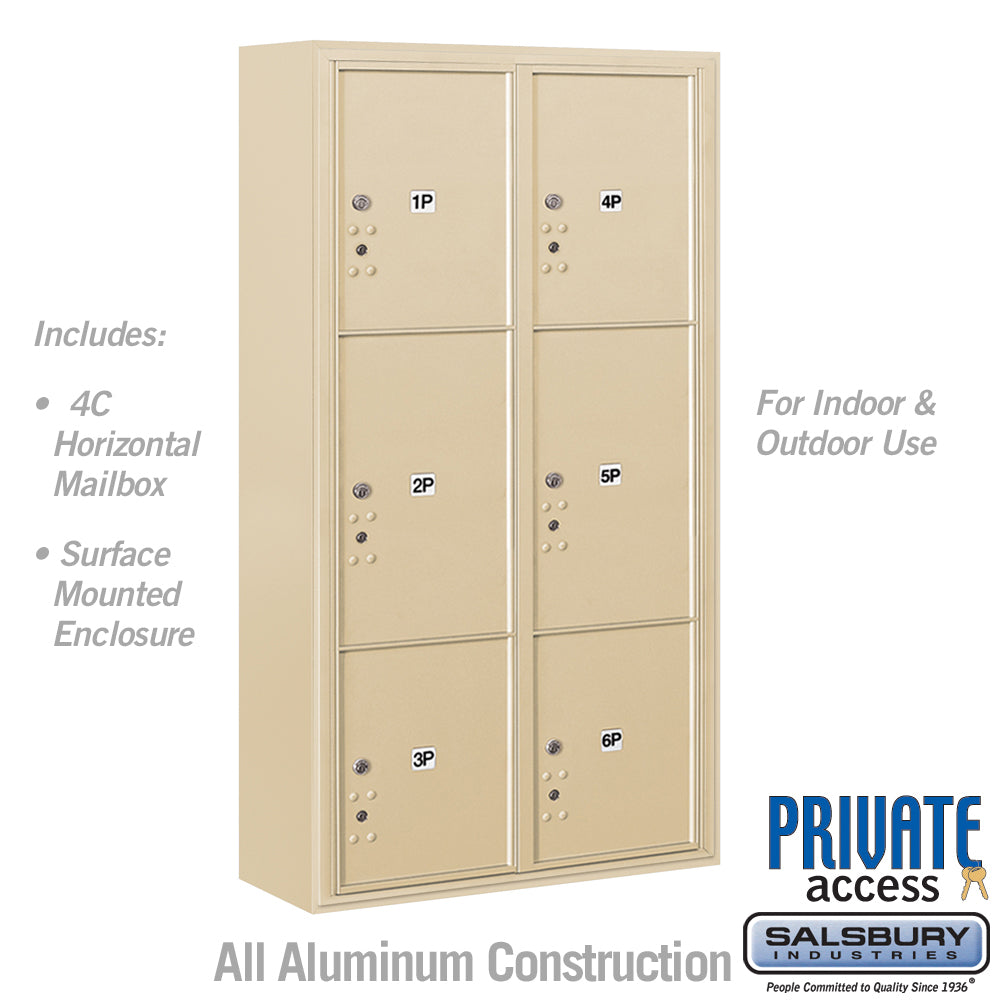 Maximum Height Surface Mounted 4C Horizontal Parcel Locker with 6 Parcel Compartments in Sandstone