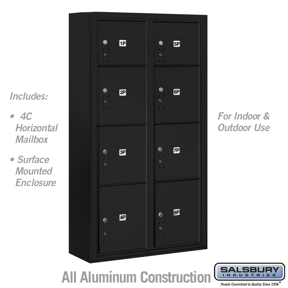 Maximum Height Surface Mounted 4C Horizontal Parcel Locker with 8 Parcel Lockers in Black with USPS Access