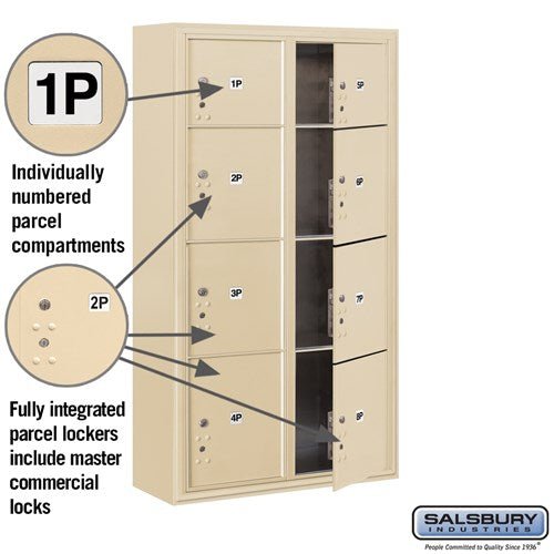 Maximum Height Surface Mounted 4C Horizontal Parcel Locker with 8 Compartments in Sandstone
