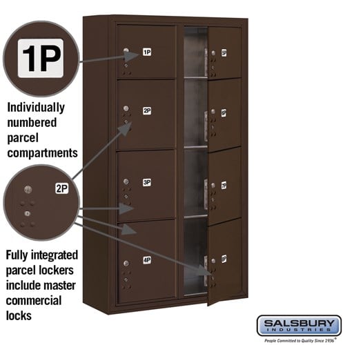 Maximum Height Surface Mounted 4C Horizontal Parcel Locker with 8 Compartments in Bronze