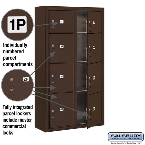 Maximum Height Surface Mounted 4C Horizontal Parcel Locker with 8 Compartments in Bronze