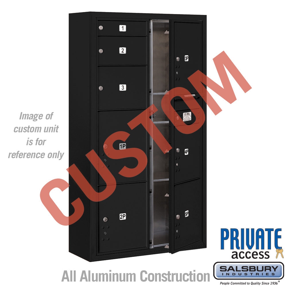 Surface Mounted 4C Horizontal Mailbox Unit - Double Column - Black - Front Loading - Private Access