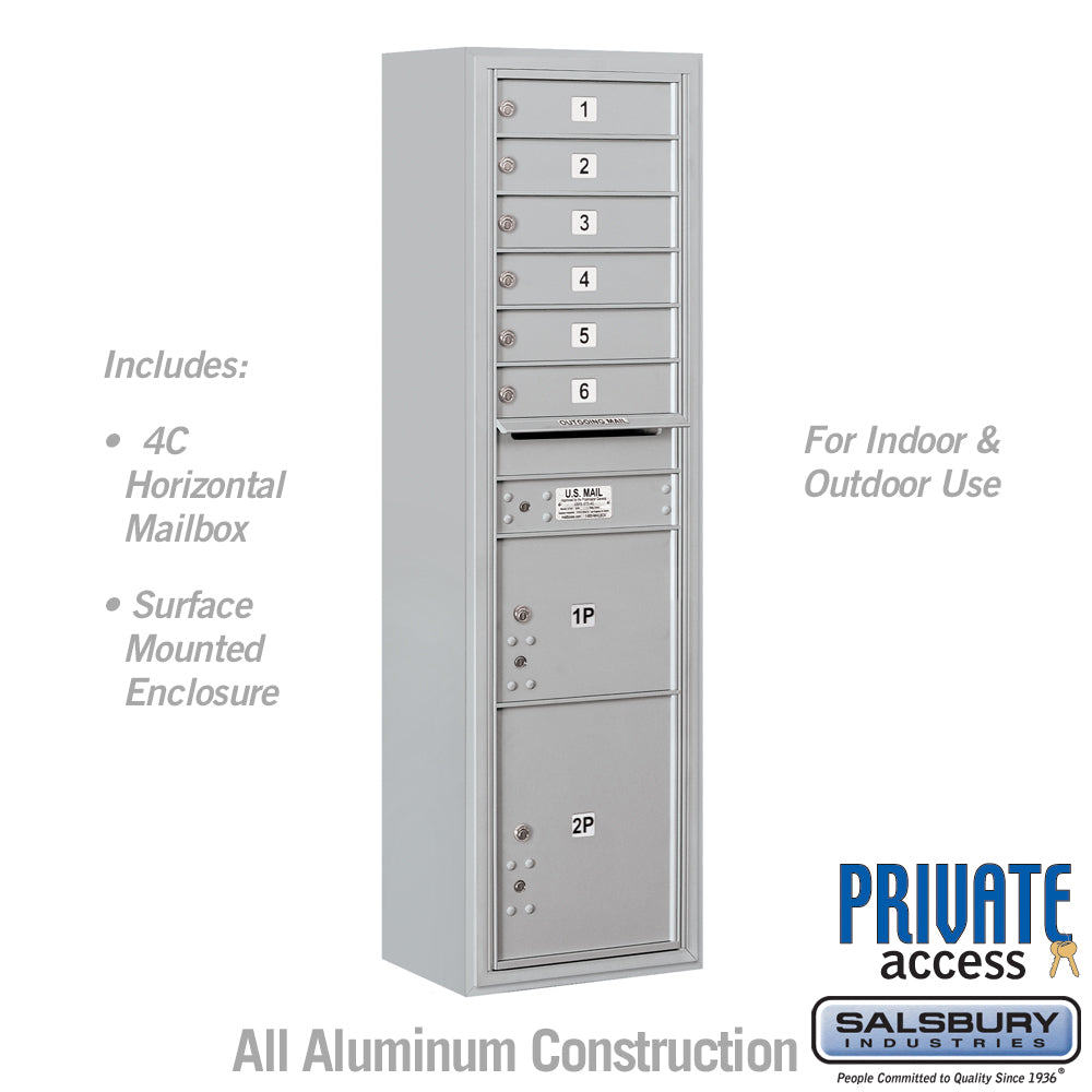 6 Door High Surface Mounted 4C Horizontal Mailbox with Parcel Locker in Aluminum