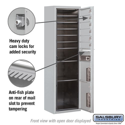 Maximum Height Surface Mounted 4C Horizontal Mailbox with 6 Doors and 2 Parcel Lockers in Aluminum with USPS Access