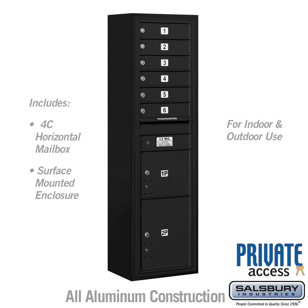 Maximum Height Surface Mounted 4C Horizontal Parcel Locker with 6 Compartments in Black