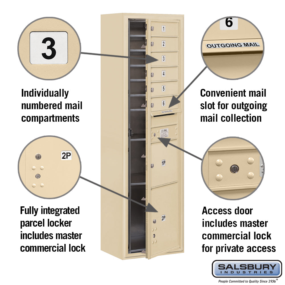 Maximum Height Surface Mounted 4C Horizontal Parcel Locker with 6 Parcel Compartments in Sandstone