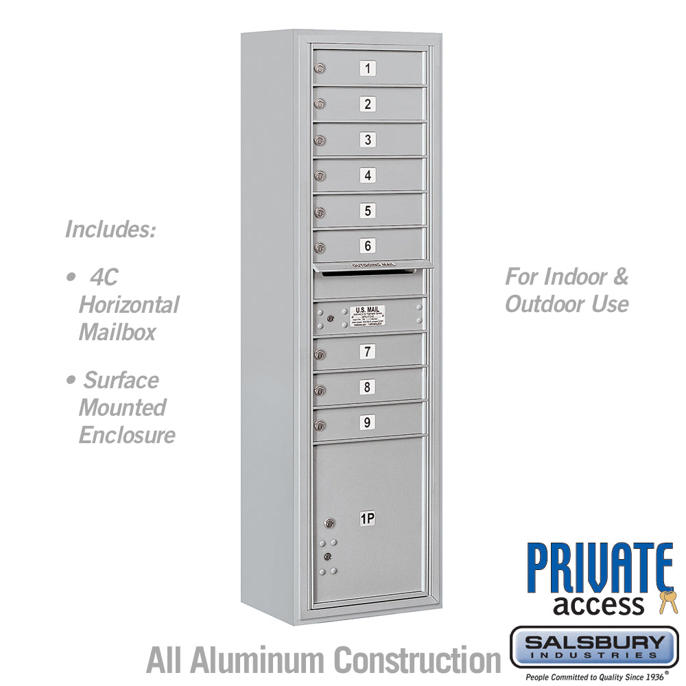 Maximum Height Surface Mounted 4C Horizontal Mailbox with 9 Doors and Parcel Locker