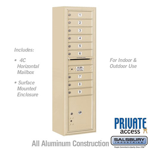 Maximum Height Surface Mounted 4C Horizontal Mailbox with 9 Doors and Parcel Locker in Sandstone