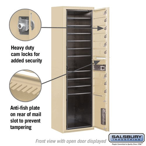Maximum Height Surface Mounted 4C Horizontal Mailbox with 9 Doors and Parcel Locker in Sandstone