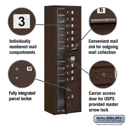 Maximum Height Surface Mounted 4C Horizontal Parcel Locker with 8 Compartments in Bronze
