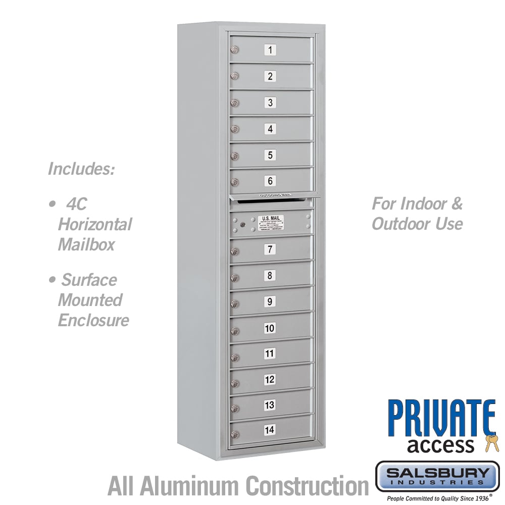 Maximum Height Surface Mounted 4C Horizontal Mailbox with 14 Doors for Private Access