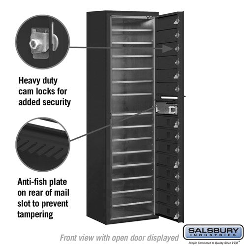 Maximum Height Surface Mounted 4C Horizontal Mailbox with 14 Doors in Black with Private Access