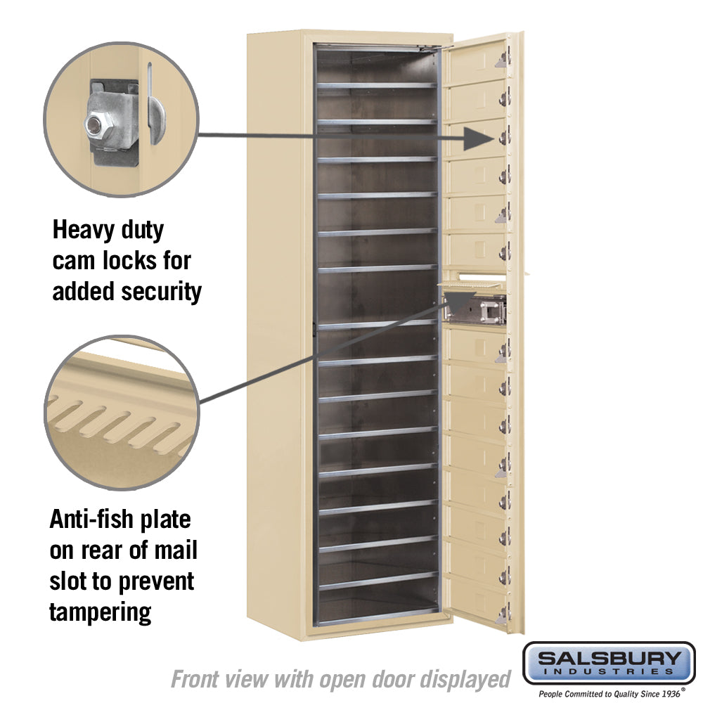 Maximum Height Surface Mounted 4C Horizontal Mailbox with 14 Doors in Sandstone with Private Access