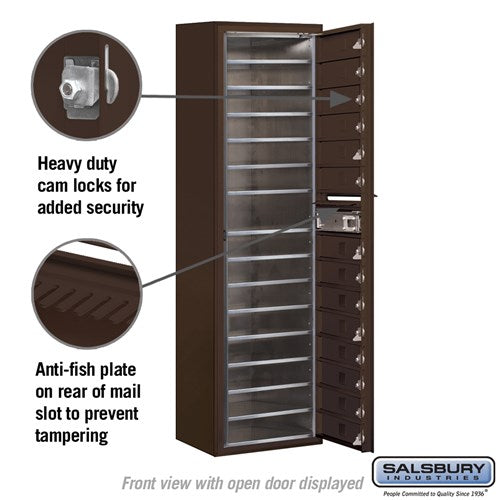 Maximum Height Surface Mounted 4C Horizontal Mailbox with 14 Doors in Bronze with Private Access