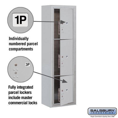 Maximum Height Surface Mounted 4C Horizontal Parcel Locker with 3 Parcel Lockers in Aluminum
