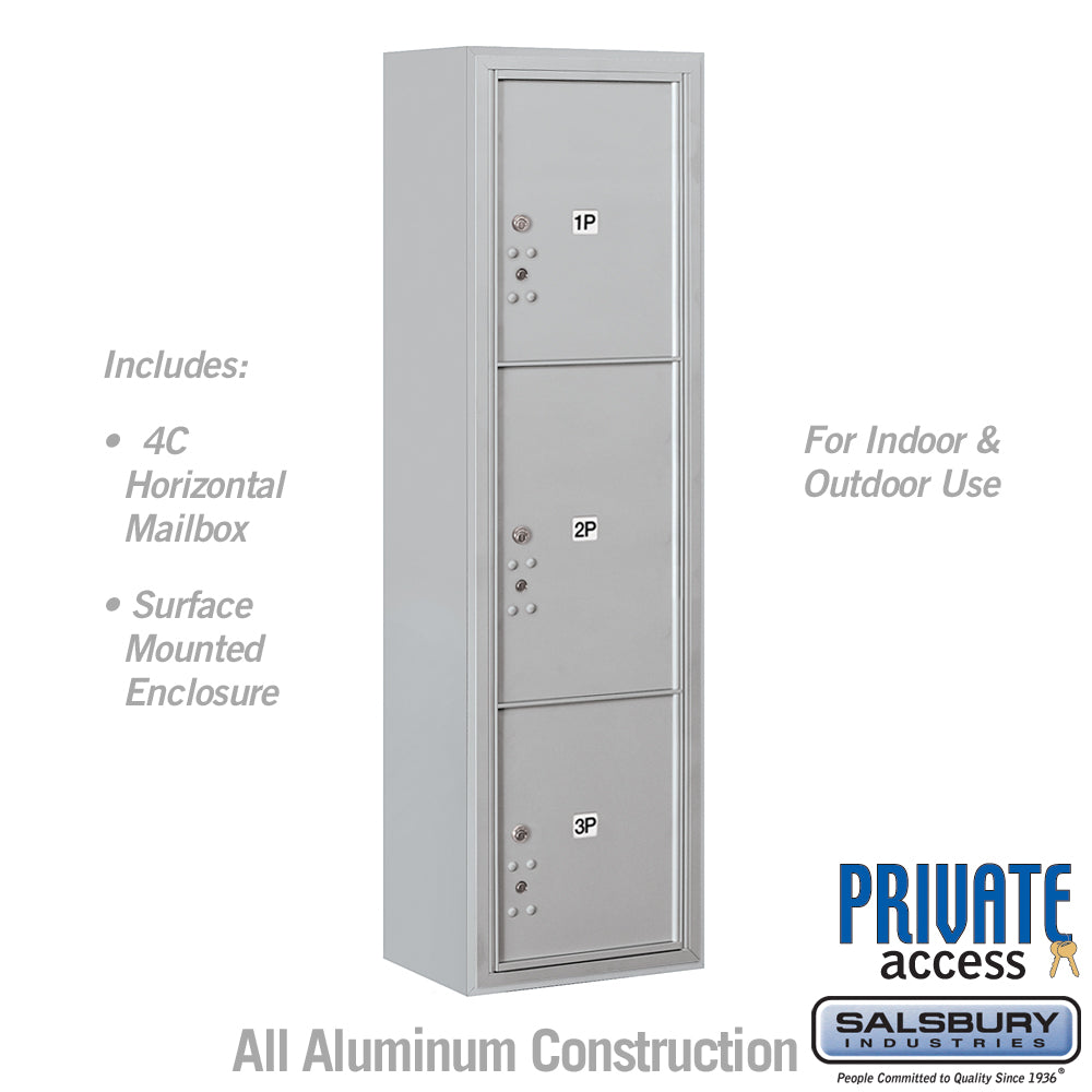 Maximum Height Surface Mounted 4C Horizontal Parcel Locker with 3 Parcel Lockers in Aluminum