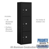 Maximum Height Surface Mounted 4C Horizontal Parcel Locker with 3 Parcel Lockers in Black with Private Access