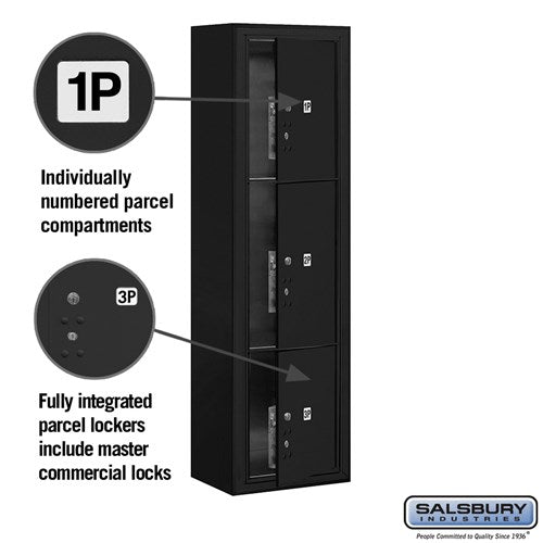 Maximum Height Surface Mounted 4C Horizontal Parcel Locker with 3 Parcel Lockers in Black with Private Access