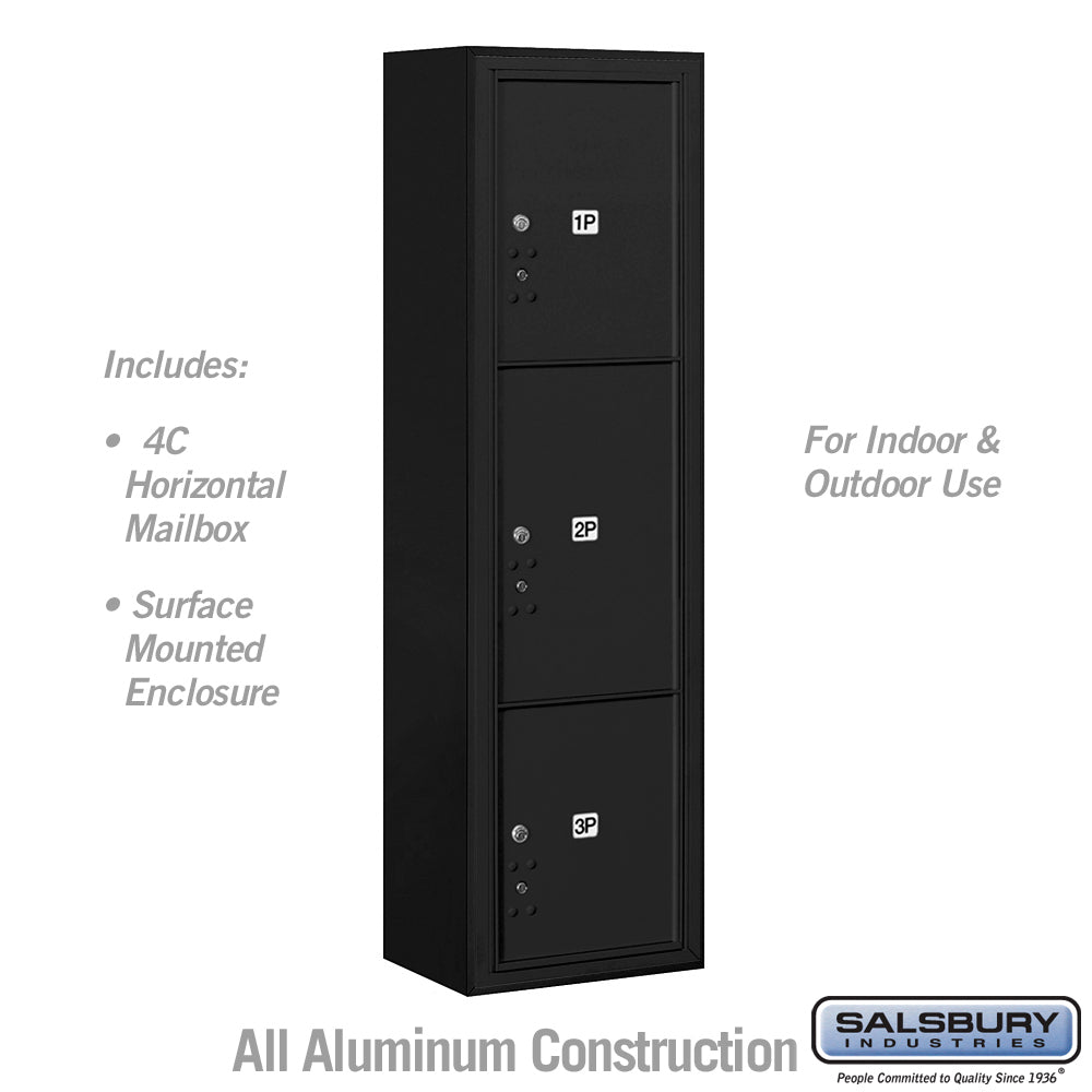 Maximum Height Surface Mounted 4C Horizontal Parcel Locker with 3 Parcel Lockers in Black with USPS Access