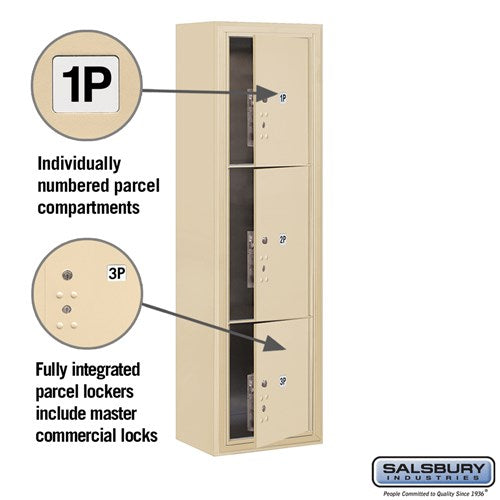 Maximum Height Surface Mounted 4C Horizontal Parcel Locker with 3 Parcel Lockers in Sandstone with Private Access